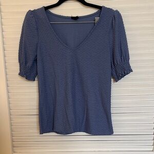 W5 Textured Blue Puff Sleeve Blouse